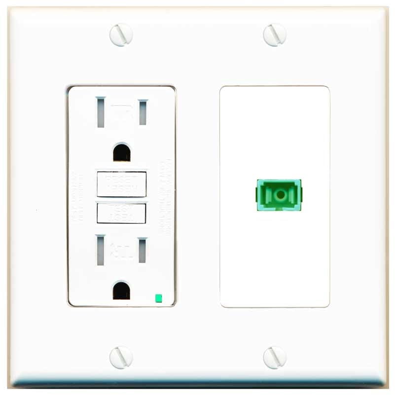 RiteAV 1 Port Fiber Optic Coupler Jack SC Simplex Singlemode APC Wall Plate - GFCI Outlet [White]