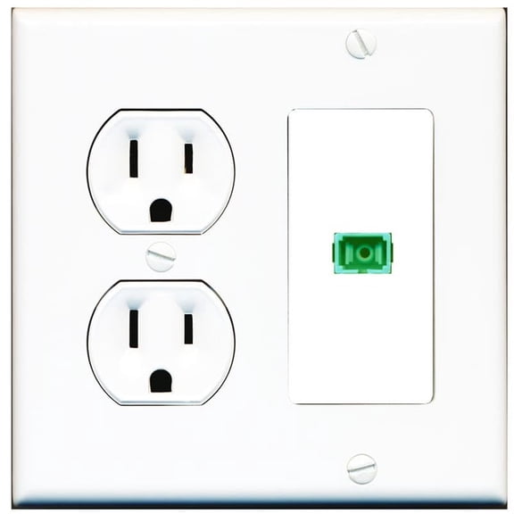 RiteAV 1 Port Fiber Optic Coupler Jack SC Simplex Singlemode APC Wall Plate - Round Outlet White