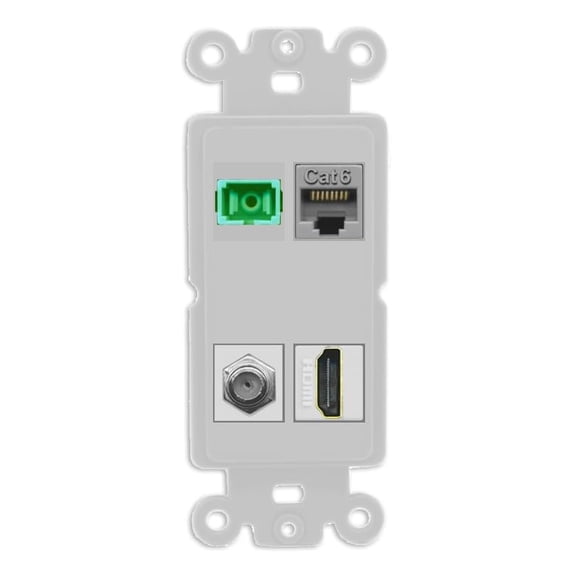 RiteAV 1 Port Fiber Optic Jack SC Simplex APC + Cat6 + Coax + HDMI Wall Plate - Rocker [Gray/Gray]