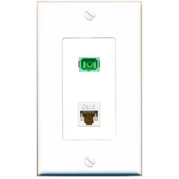 RiteAV 1 Port Fiber Optic Jack SC Simplex APC + Cat6 Wall Plate - 1 Gang White
