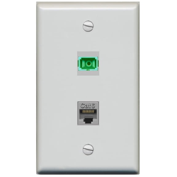RiteAV 1 Port Fiber Optic Jack SC Simplex APC + Cat6 Wall Plate - Flat Style [Gray/Gray]