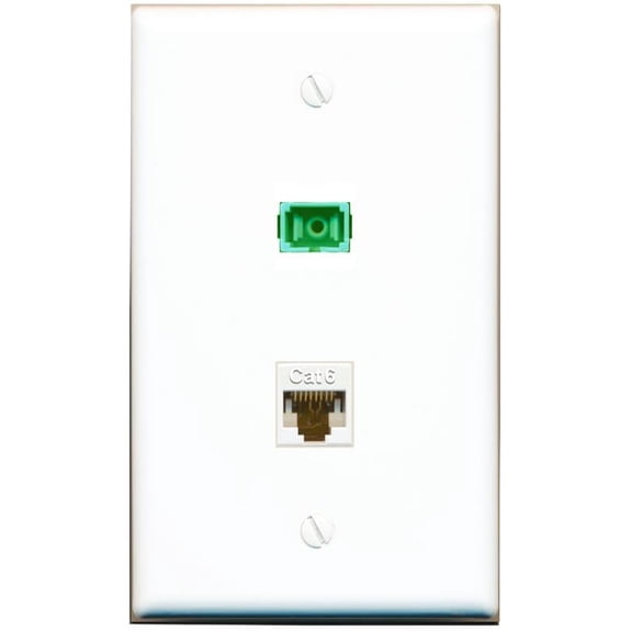 RiteAV 1 Port Fiber Optic Jack SC Simplex APC + Cat6 Wall Plate - Flat Style White
