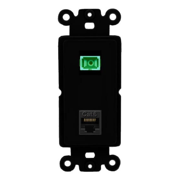 RiteAV 1 Port Fiber Optic Jack SC Simplex APC + Cat6 Wall Plate - Rocker Black/Black