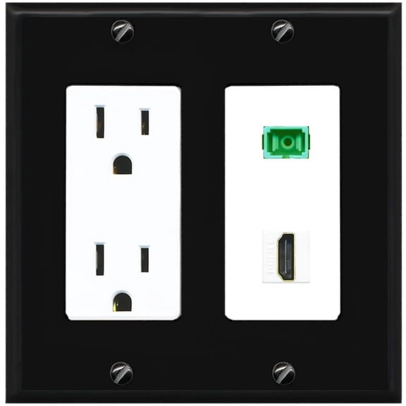 RiteAV 1 Port Fiber Optic Jack SC Simplex APC + HDMI Wall Plate - Outlet [Black/White]