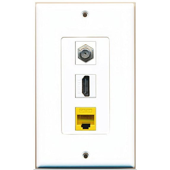 RiteAV - 1 Port HDMI 1 Coax Cable TV- F-Type 1 Cat5e Ethernet Yellow Wall Plate Decorative