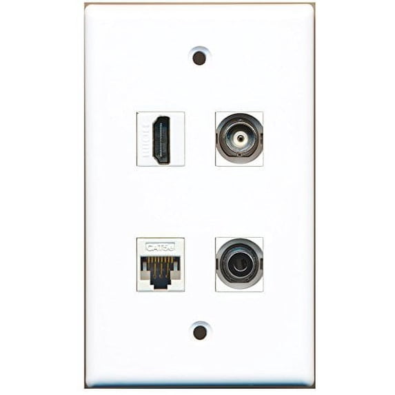 RiteAV - 1 Port HDMI 1 Port 3.5mm 1 Port BNC 1 Port Cat5e Ethernet White Wall Plate