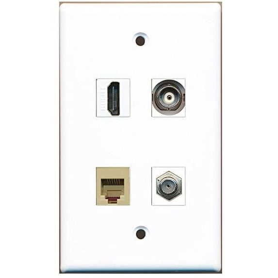 RiteAV - 1 Port HDMI 1 Port Coax Cable TV- F-Type 1 Port Phone RJ11 RJ12 Beige 1 Port BNC Wall Plate