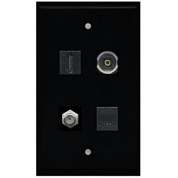RiteAV - 1 Port HDMI 1 Port Coax Cable TV- F-Type 1 Port Toslink 1 Port Cat5e Ethernet Wall Plate - Black