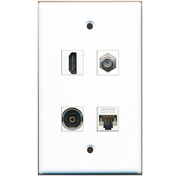 RiteAV - 1 Port HDMI 1 Port Coax Cable TV- F-Type 1 Port Toslink 1 Port Cat5e Ethernet White Wall Plate