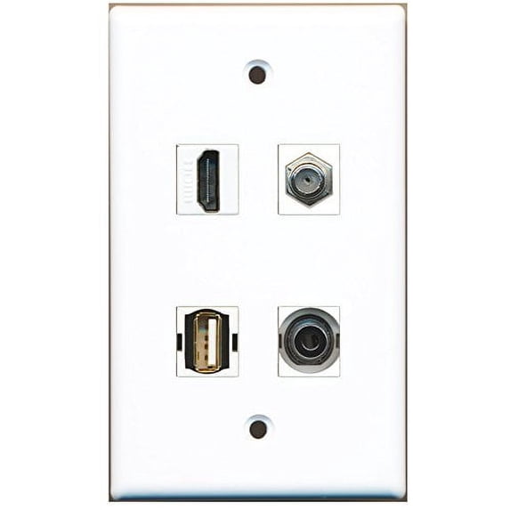 RiteAV - 1 Port HDMI 1 Port Coax Cable TV- F-Type 1 Port USB A-A 1 Port 3.5mm Wall Plate