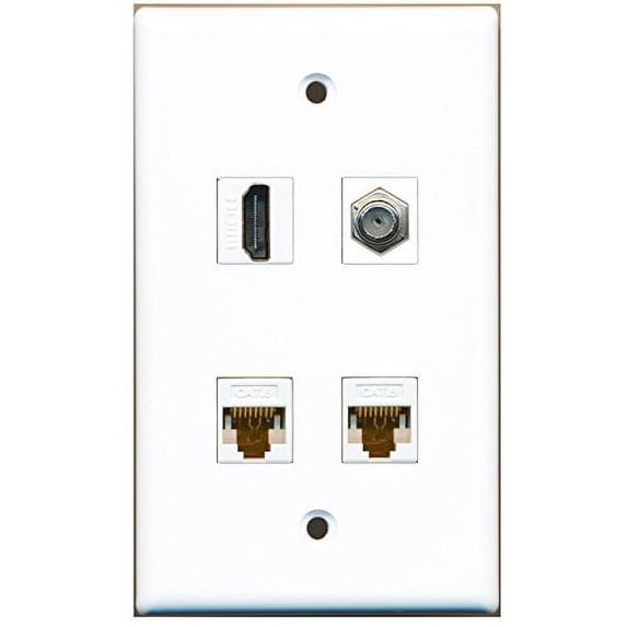 RiteAV - 1 Port HDMI 1 Port Coax Cable TV- F-Type 2 Port Cat6 Ethernet White Wall Plate