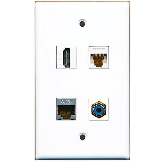 RiteAV - 1 Port HDMI 1 Port RCA Blue 1 Port Shielded Cat6 Ethernet 1 Port Cat6 Ethernet White Wall Plate
