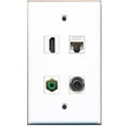 thumbnail image 1 of RiteAV - 1 Port HDMI 1 Port RCA Green 1 Port 3.5mm 1 Port Cat5e Ethernet White Wall Plate, 1 of 1