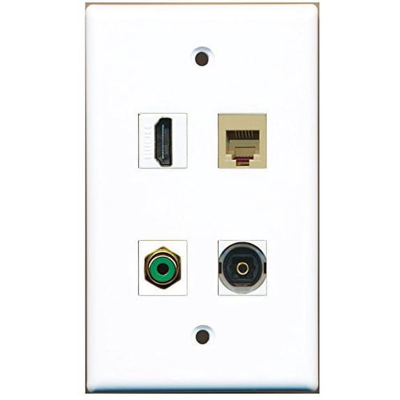 RiteAV - 1 Port HDMI 1 Port RCA Green 1 Port Phone RJ11 RJ12 Beige 1 Port Toslink Wall Plate