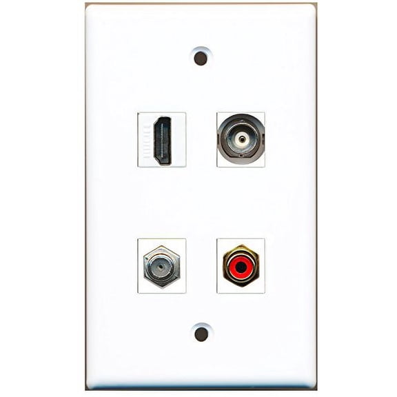 RiteAV - 1 Port HDMI 1 Port RCA Red 1 Port Coax Cable TV- F-Type 1 Port BNC Wall Plate