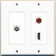 thumbnail image 1 of RiteAV - 1 Port HDMI 1 Port RCA Red 1 Port Coax Cable TV- F-Type - 2 Gang Wall Plate, 1 of 1