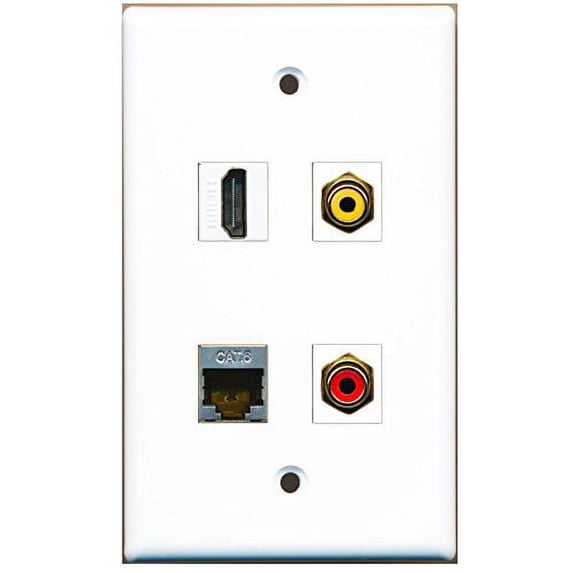 RiteAV - 1 Port HDMI 1 Port RCA Red 1 Port RCA Yellow 1 Port Shielded Cat6 Ethernet Wall Plate