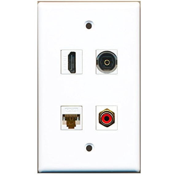 RiteAV - 1 Port HDMI 1 Port RCA Red 1 Port Toslink 1 Port Cat6 Ethernet White Wall Plate