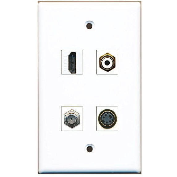 RiteAV - 1 Port HDMI 1 Port RCA White 1 Port Coax Cable TV- F-Type 1 Port S-Video Wall Plate