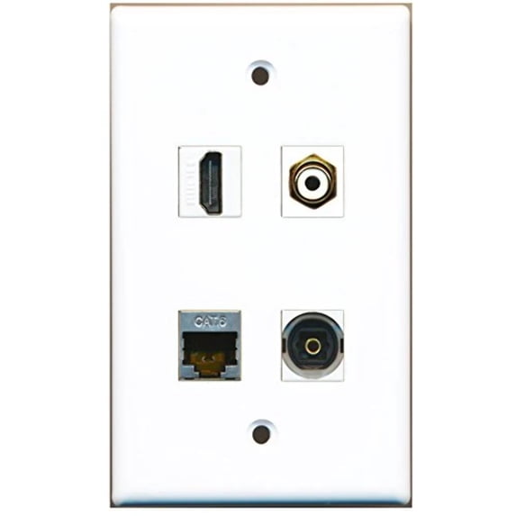 RiteAV - 1 Port HDMI 1 Port RCA White 1 Port Shielded Cat6 Ethernet 1 Port Toslink Wall Plate