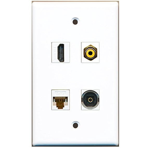 RiteAV - 1 Port HDMI 1 Port RCA Yellow 1 Port Toslink 1 Port Cat6 Ethernet White Wall Plate