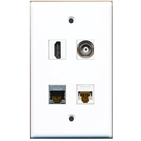 RiteAV - 1 Port HDMI 1 Port Shielded Cat6 Ethernet 1 Port BNC 1 Port Cat6 Ethernet White Wall Plate