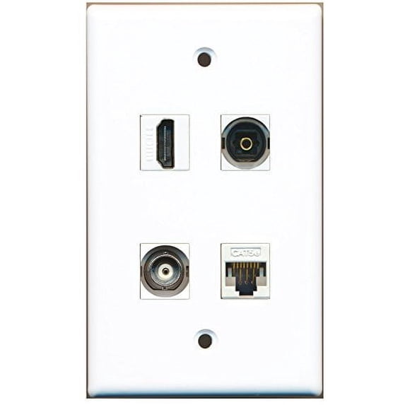 RiteAV - 1 Port HDMI 1 Port Toslink 1 Port BNC 1 Port Cat5e Ethernet White Wall Plate