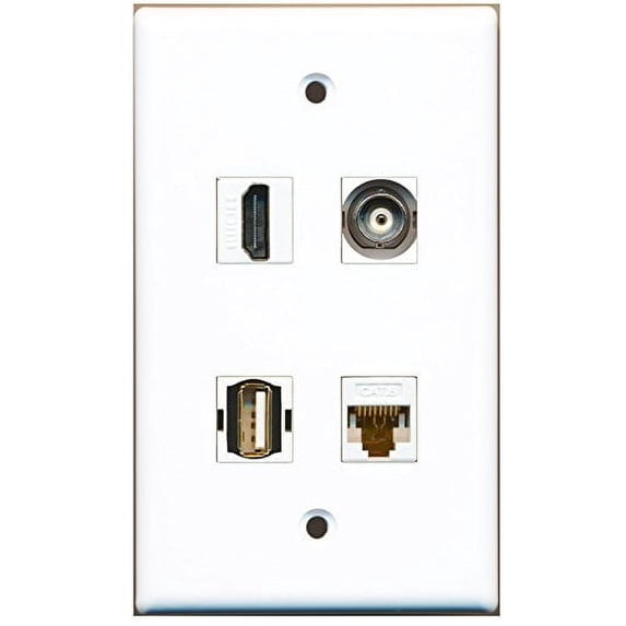 RiteAV - 1 Port HDMI 1 Port USB A-A 1 Port BNC 1 Port Cat6 Ethernet White Wall Plate