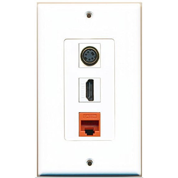 RiteAV - 1 Port HDMI 1 S-Video 1 Cat5e Ethernet Orange Wall Plate Decorative