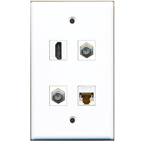 RiteAV - 1 Port HDMI 2 Port Coax Cable TV- F-Type 1 Port Cat6 Ethernet White Wall Plate
