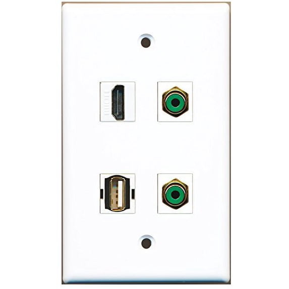 RiteAV - 1 Port HDMI 2 Port RCA Green 1 Port USB A-A Wall Plate