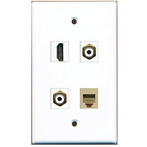 RiteAV - 1 Port HDMI 2 Port RCA White 1 Port Phone RJ11 RJ12 Beige Wall Plate