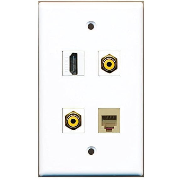 RiteAV - 1 Port HDMI 2 Port RCA Yellow 1 Port Phone RJ11 RJ12 Beige Wall Plate