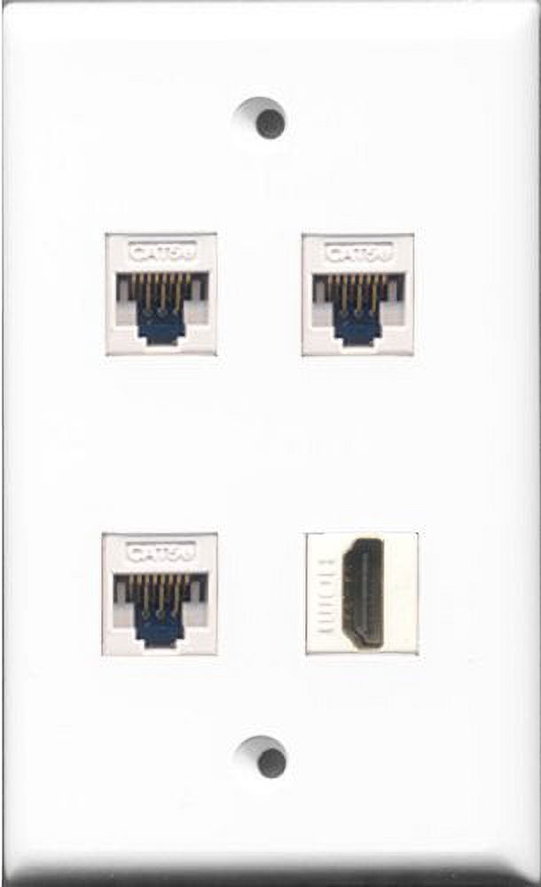 RiteAV Cat5e RJ45 Ethernet Muurplaat – 1 Poort, Wit, Gereedschapsloze Verbinding, 2 Stuks