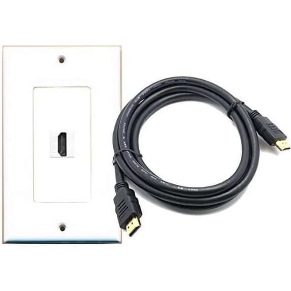 RiteAV 1 Port HDMI Decorative Female Jack Wall Plate with 6ft HDMI Cable