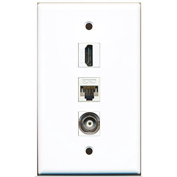 RiteAV - 1 Port HDMI and 1 Port BNC and 1 Port Cat5e Ethernet White Wall Plate