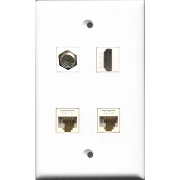 RiteAV 1 Port HDMI and 1 Port Coax Cable TV- F-Type 2 Port Cat6 Ethernet White Wall Plate