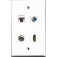 thumbnail image 1 of RiteAV 1 Port HDMI and 1 Port RCA Blue and 1 Port Coax Cable TV- F-Type and 1 Port Cat5e Ethernet White Wall Plate, 1 of 1