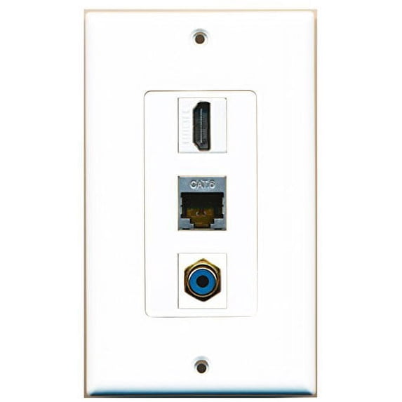 RiteAV - 1 Port HDMI and 1 Port RCA Blue and 1 Port Shielded Cat6 Ethernet Decorative Wall Plate Decorative