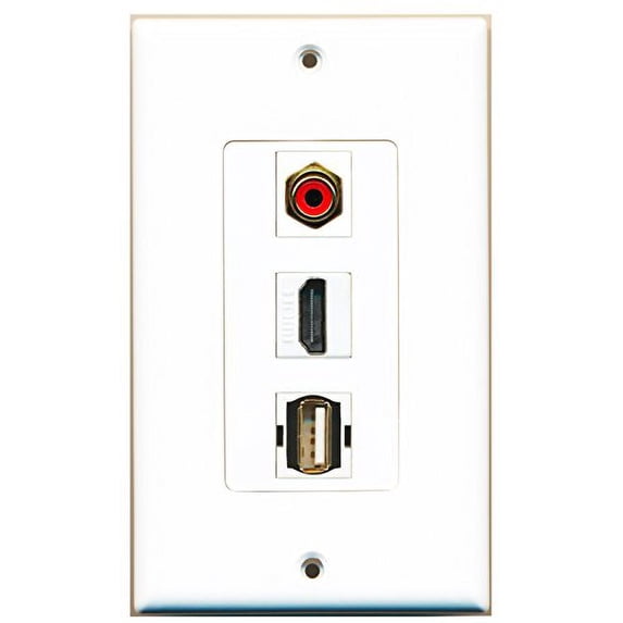 RiteAV - 1 Port HDMI and 1 Port RCA Red and 1 Port USB A-A Decorative Wall Plate