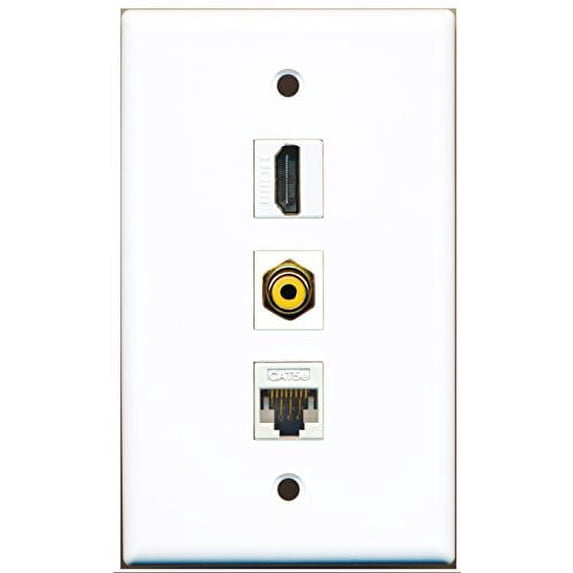 RiteAV - 1 Port HDMI and 1 Port RCA Yellow and 1 Port Cat5e Ethernet White Wall Plate