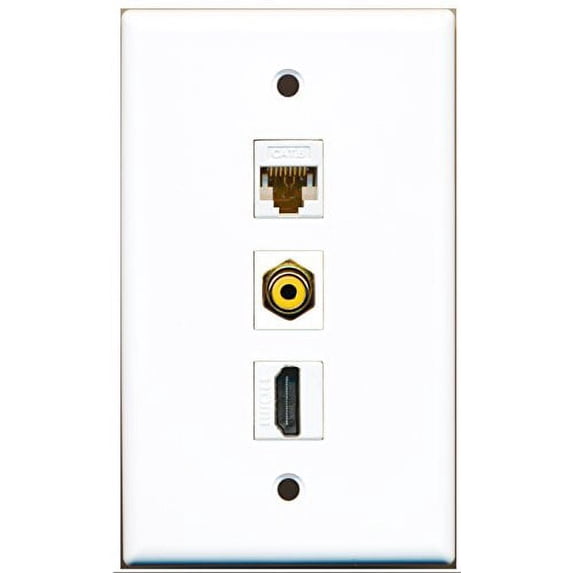 RiteAV - 1 Port HDMI and 1 Port RCA Yellow and 1 Port Cat6 Ethernet White Wall Plate