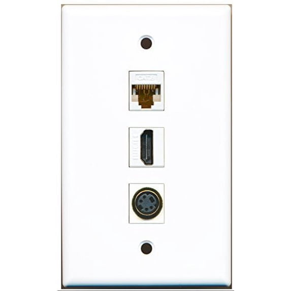 RiteAV - 1 Port HDMI and 1 Port S-Video and 1 Port Cat6 Ethernet White Wall Plate
