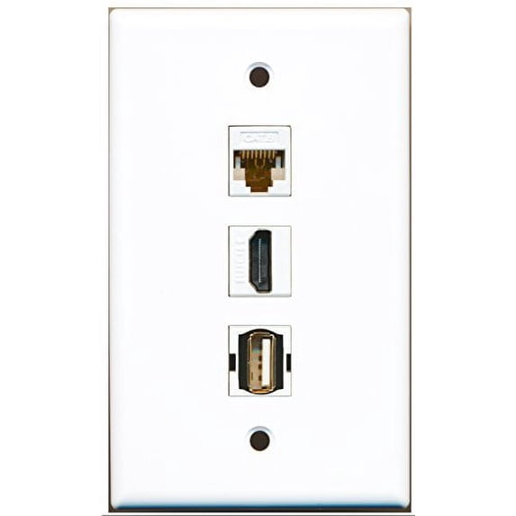RiteAV - 1 Port HDMI and 1 Port USB A-A and 1 Port Cat6 Ethernet White Wall Plate