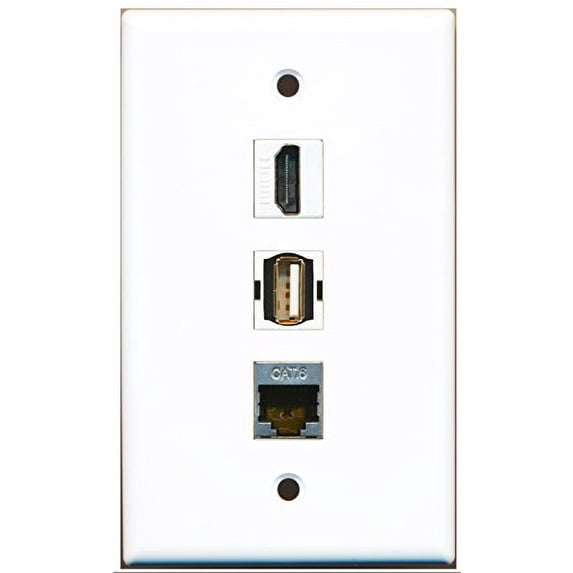 RiteAV - 1 Port HDMI and 1 Port USB A-A and 1 Port Shielded Cat6 Ethernet Wall Plate
