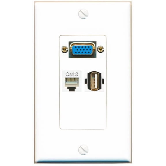 RiteAV 1 Port Phone 1 USB2 Female-Female Coupler Wall Plate with SVGA Jack [White]