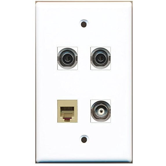 RiteAV - 1 Port Phone RJ11 RJ12 Beige 2 Port 3.5mm 1 Port BNC Wall Plate