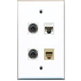 thumbnail image 1 of RiteAV - 1 Port Phone RJ11 RJ12 Beige 2 Port 3.5mm 1 Port Cat5e Ethernet White Wall Plate, 1 of 1
