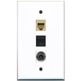 thumbnail image 1 of RiteAV - 1 Port Phone RJ11 RJ12 Beige and 1 Port 3.5mm and 1 Port Cat5e Ethernet Black Wall Plate, 1 of 1