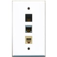 thumbnail image 1 of RiteAV - 1 Port Phone RJ11 RJ12 Beige and 1 Port Shielded Cat6 Ethernet and 1 Port Cat6 Ethernet Black Wall Plate, 1 of 1